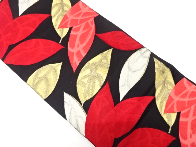 アンティーク　木の葉模様織り出し袋帯（着用可）